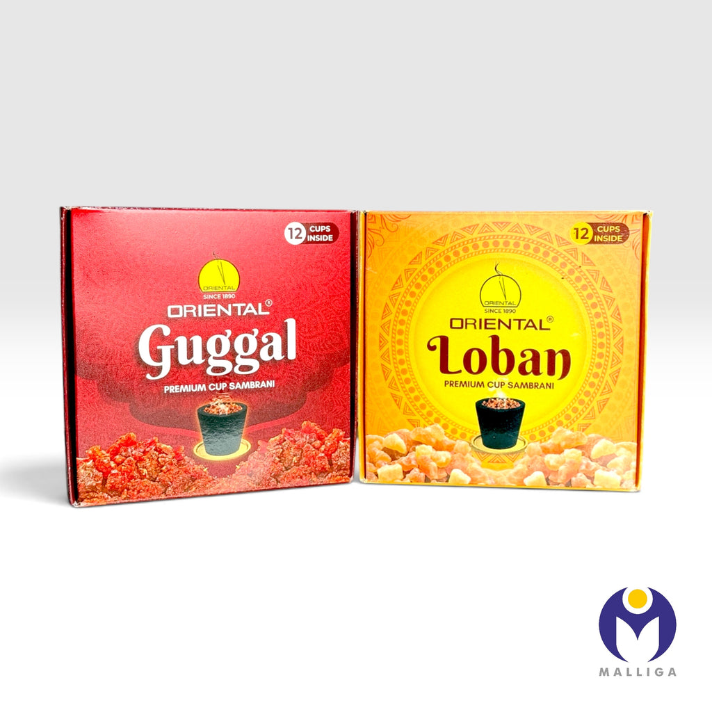 Oriental Premium Cup Sambrani (12 Cups) - Authentic Guggal & Loban Dhoop Incense for Pooja, Meditation & Energy Purification